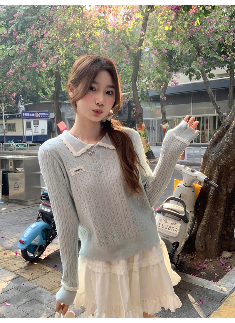 Twist spring sweater lace bottoming tops for women