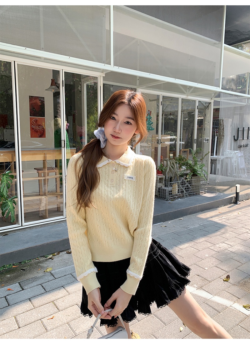 Twist spring sweater lace bottoming tops for women