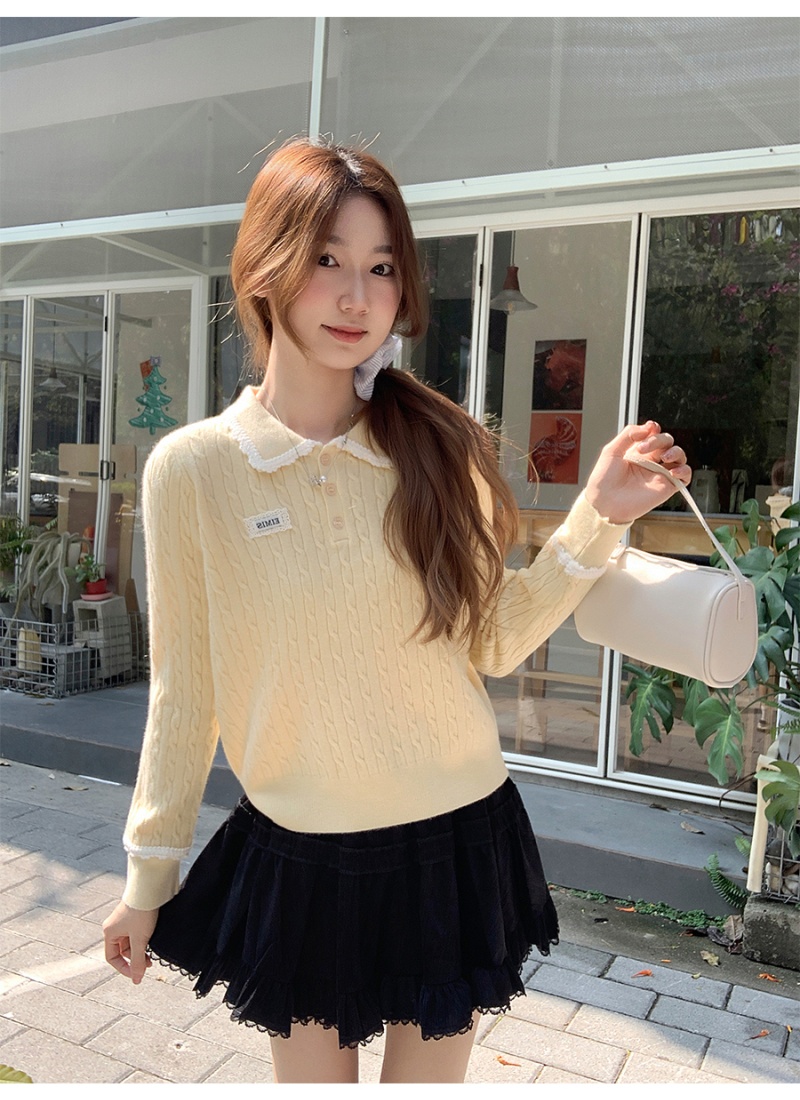 Twist spring sweater lace bottoming tops for women