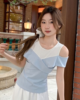 Lotus leaf edges slim tops short sleeve shirts for women