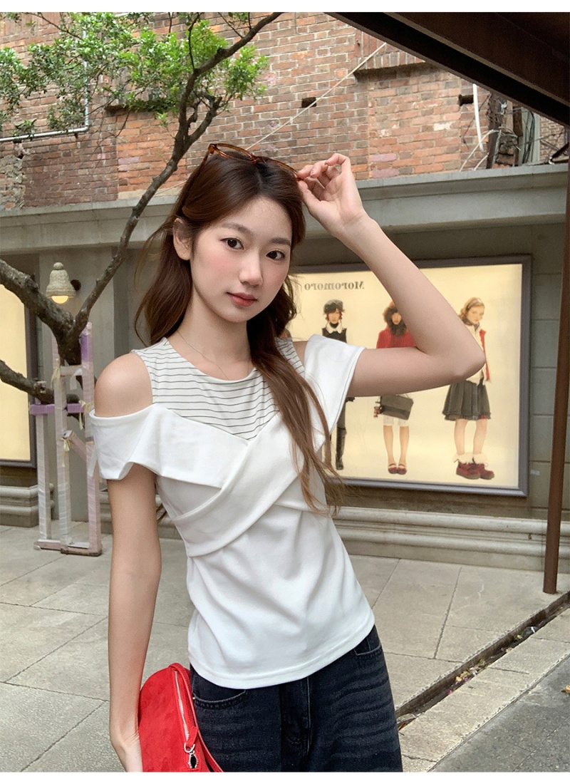 Lotus leaf edges slim tops short sleeve shirts for women