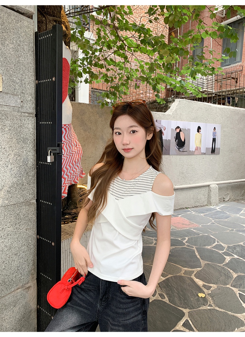 Lotus leaf edges slim tops short sleeve shirts for women