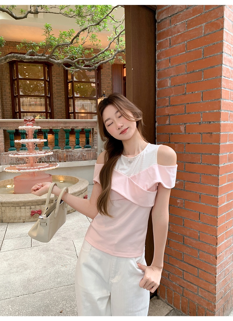 Lotus leaf edges slim tops short sleeve shirts for women