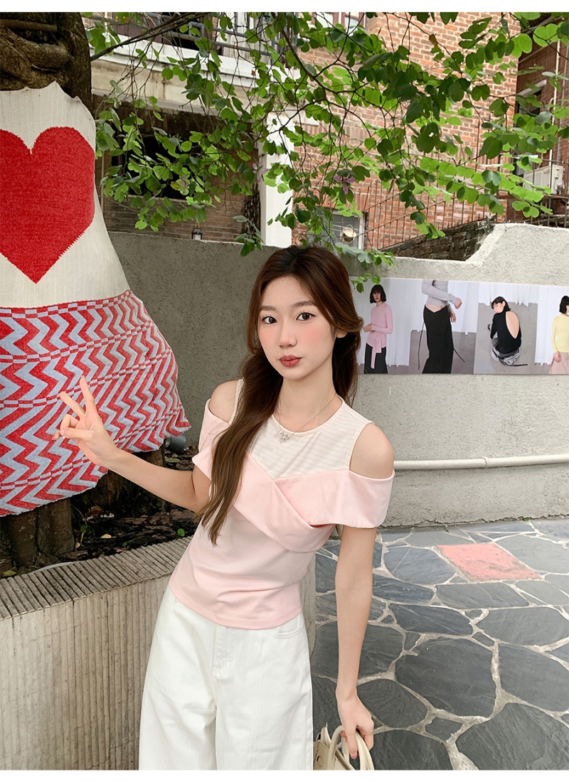 Lotus leaf edges slim tops short sleeve shirts for women