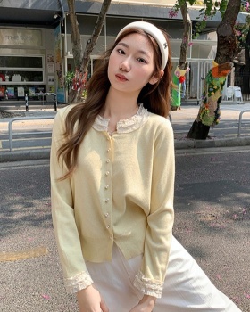 Round neck lace tops beading temperament sweater for women