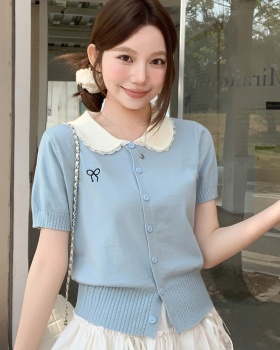 Doll collar tops Western style sweater for women