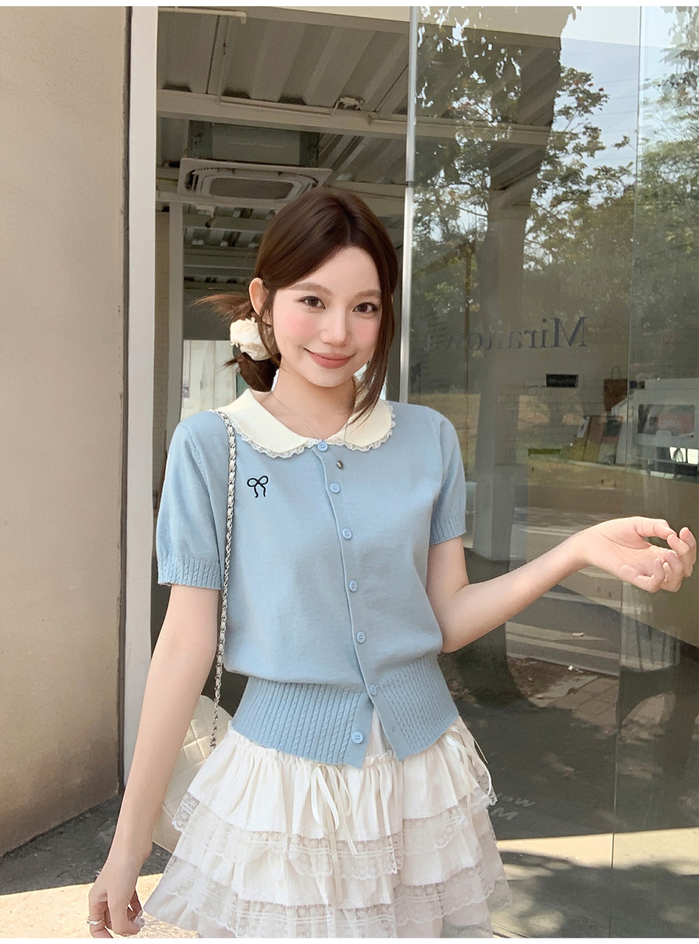 Doll collar tops Western style sweater for women