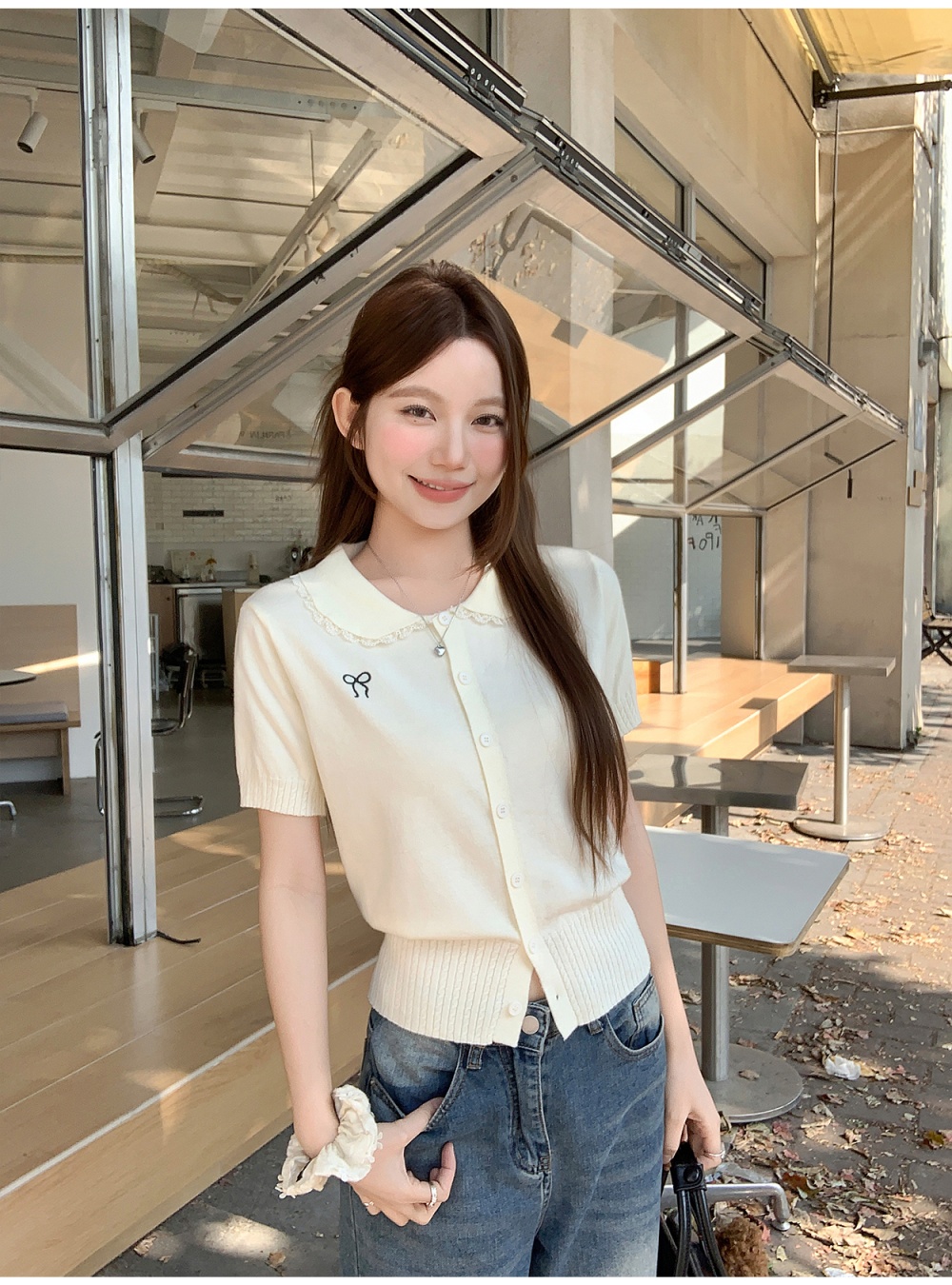 Doll collar tops Western style sweater for women