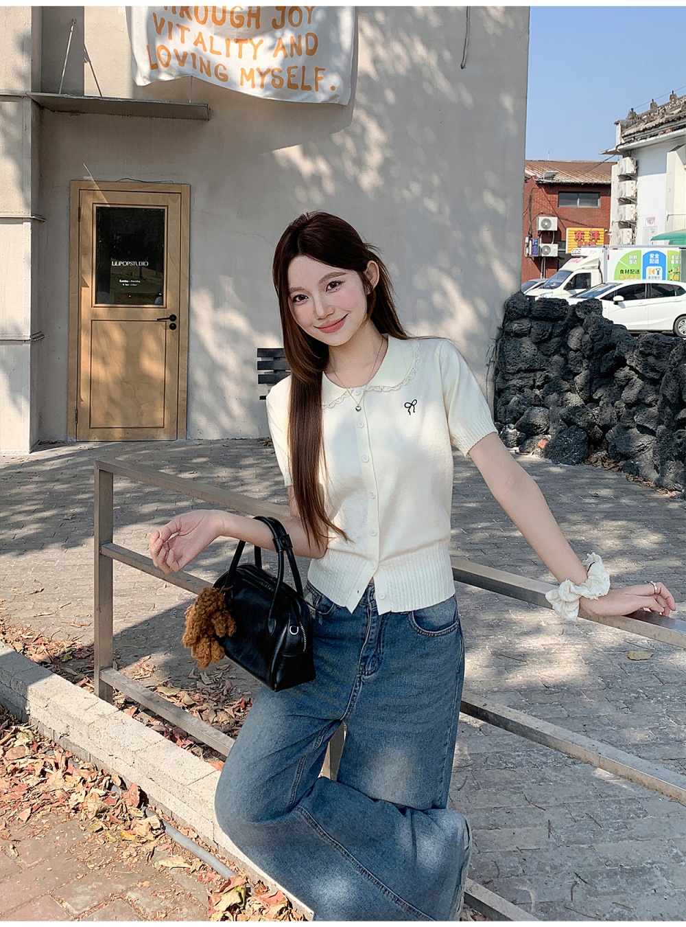 Doll collar tops Western style sweater for women