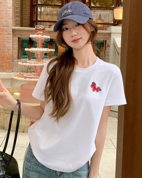 Loose summer tops cartoon embroidery T-shirt for women