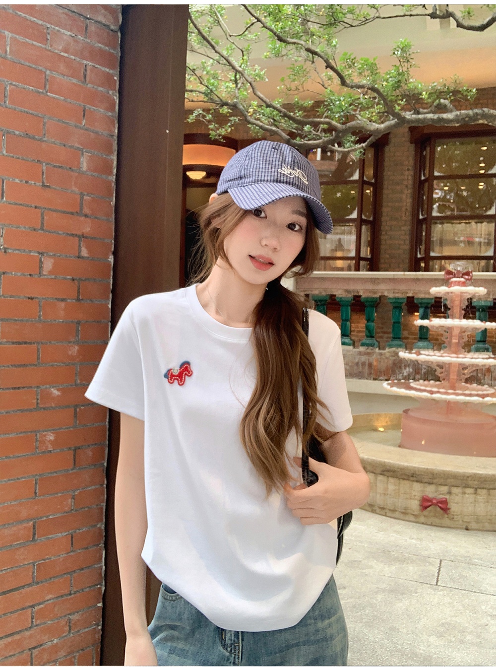 Loose summer tops cartoon embroidery T-shirt for women