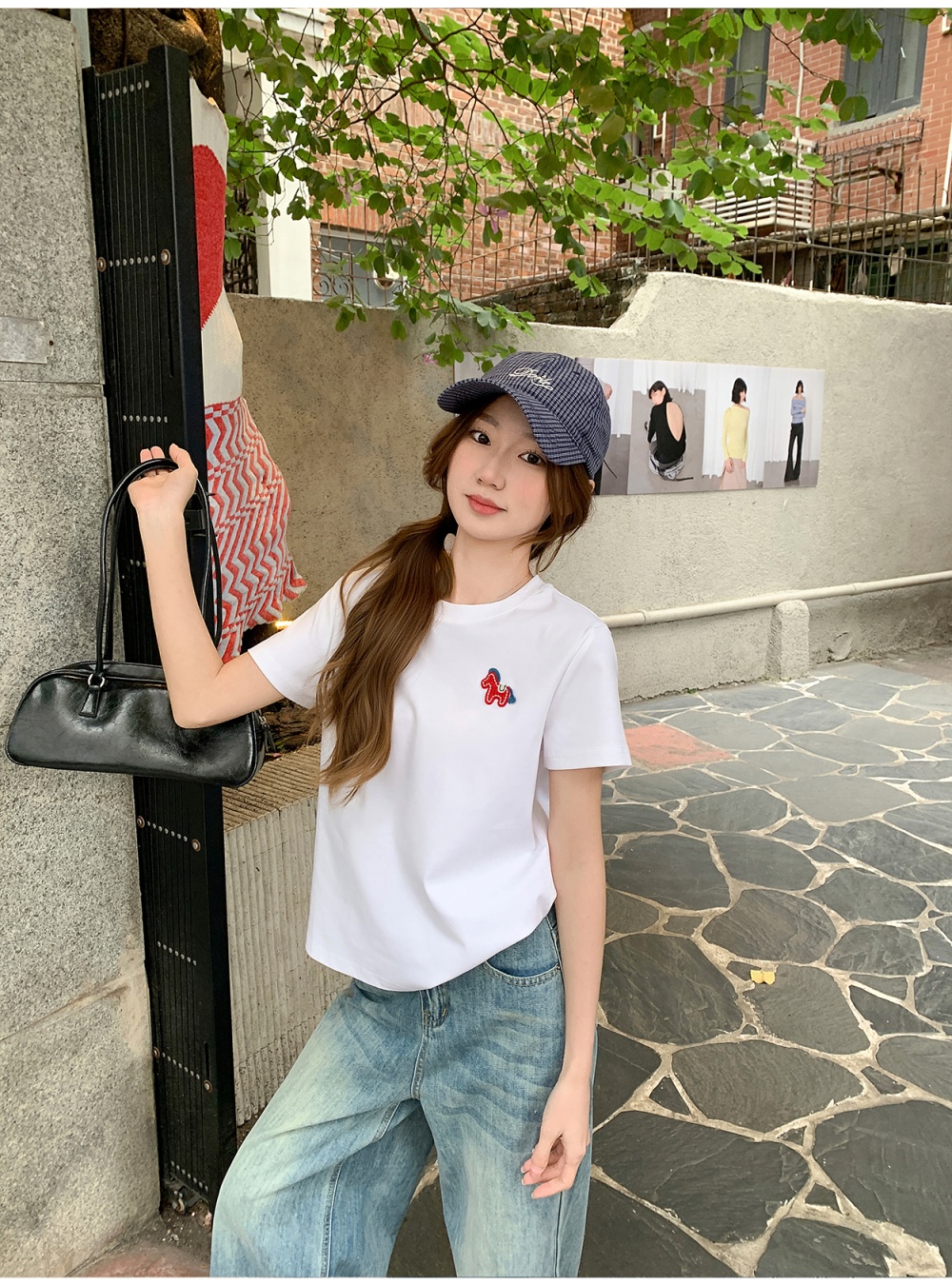 Loose summer tops cartoon embroidery T-shirt for women