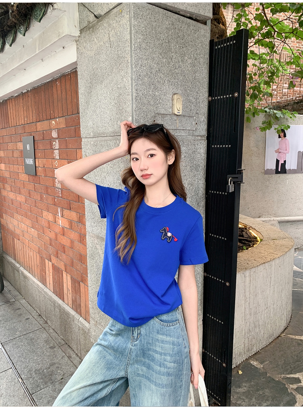 Loose summer tops cartoon embroidery T-shirt for women