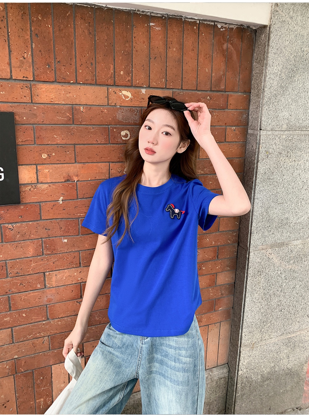 Loose summer tops cartoon embroidery T-shirt for women