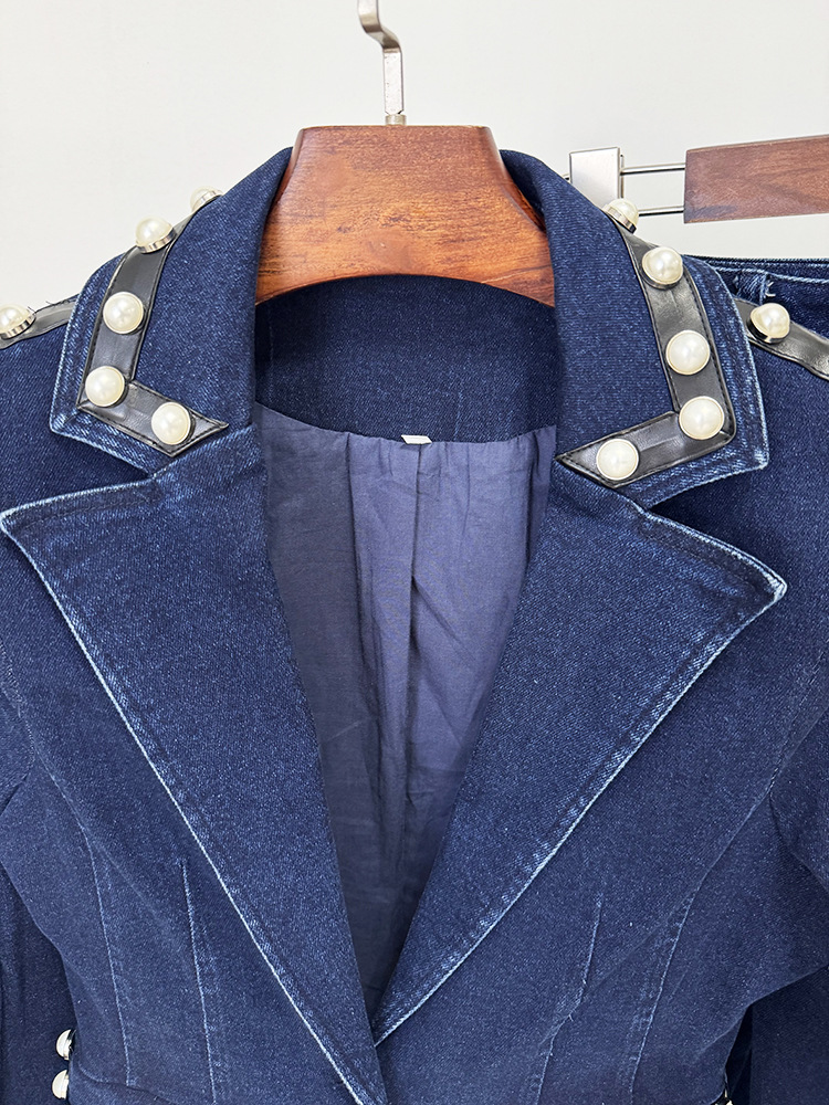 Washed beading long pants fashion jacket 2pcs set