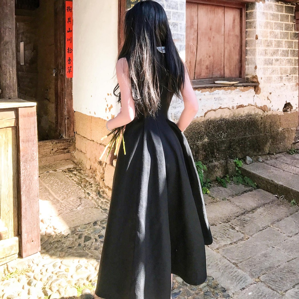 Lace black France style Hepburn style dress