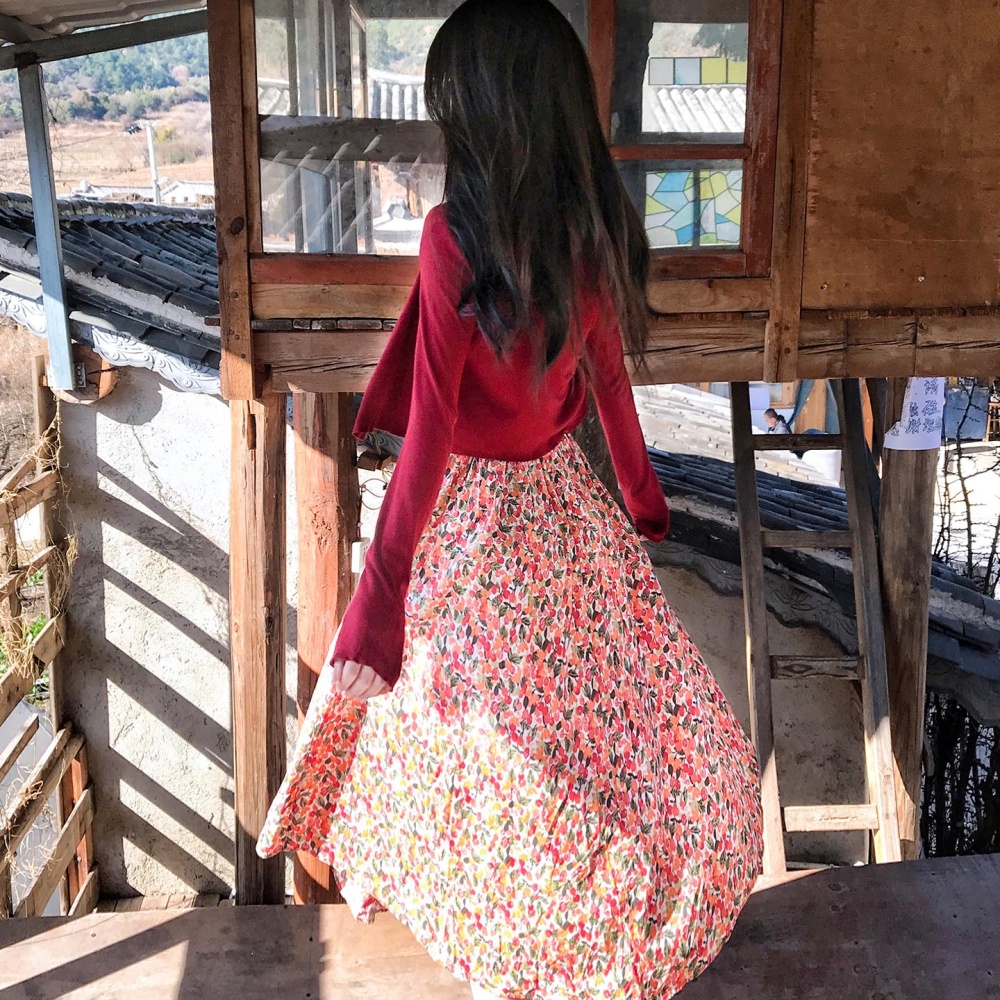 Green red halter floral sweetheart long dress 2pcs set