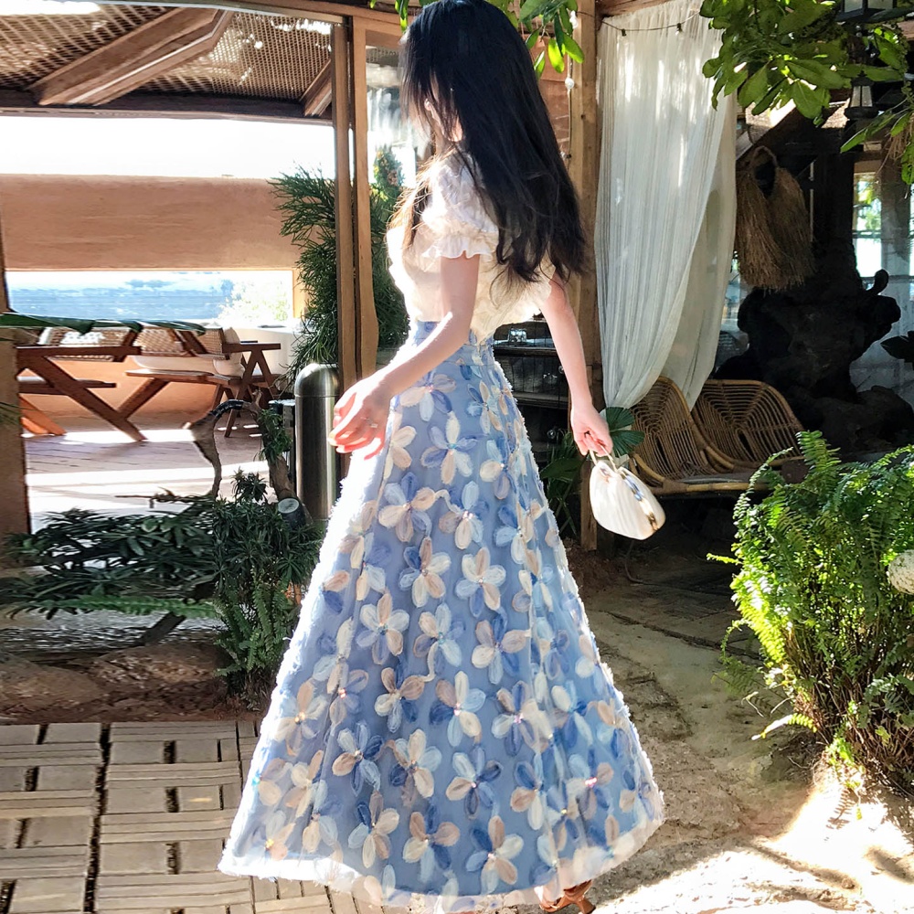 Temperament niche skirt bandage flowers shirt 2pcs set