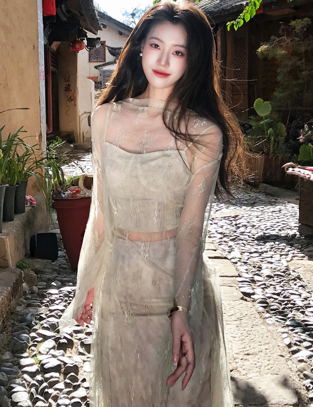 Elegant sling skirt silk linen mermaid smock a set