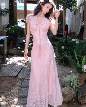 Summer lace long dress elasticity slim dress 2pcs set