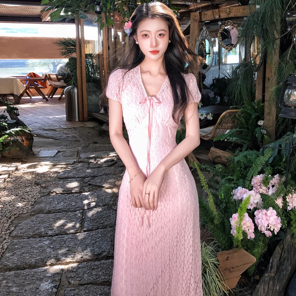 Summer lace long dress elasticity slim dress 2pcs set