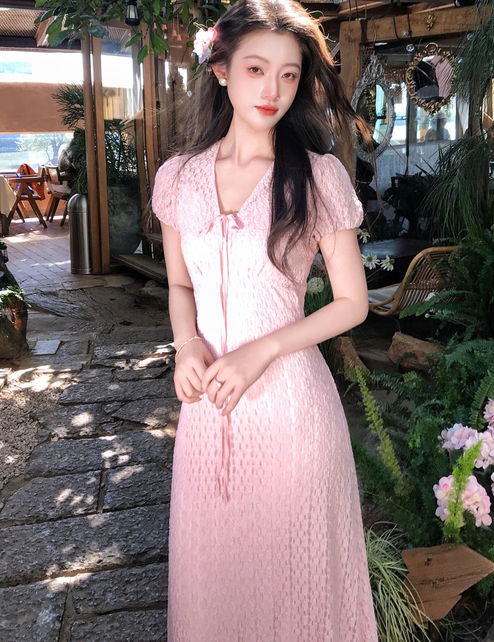 Summer lace long dress elasticity slim dress 2pcs set