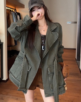 Frenum pinched waist jacket retro spring coat