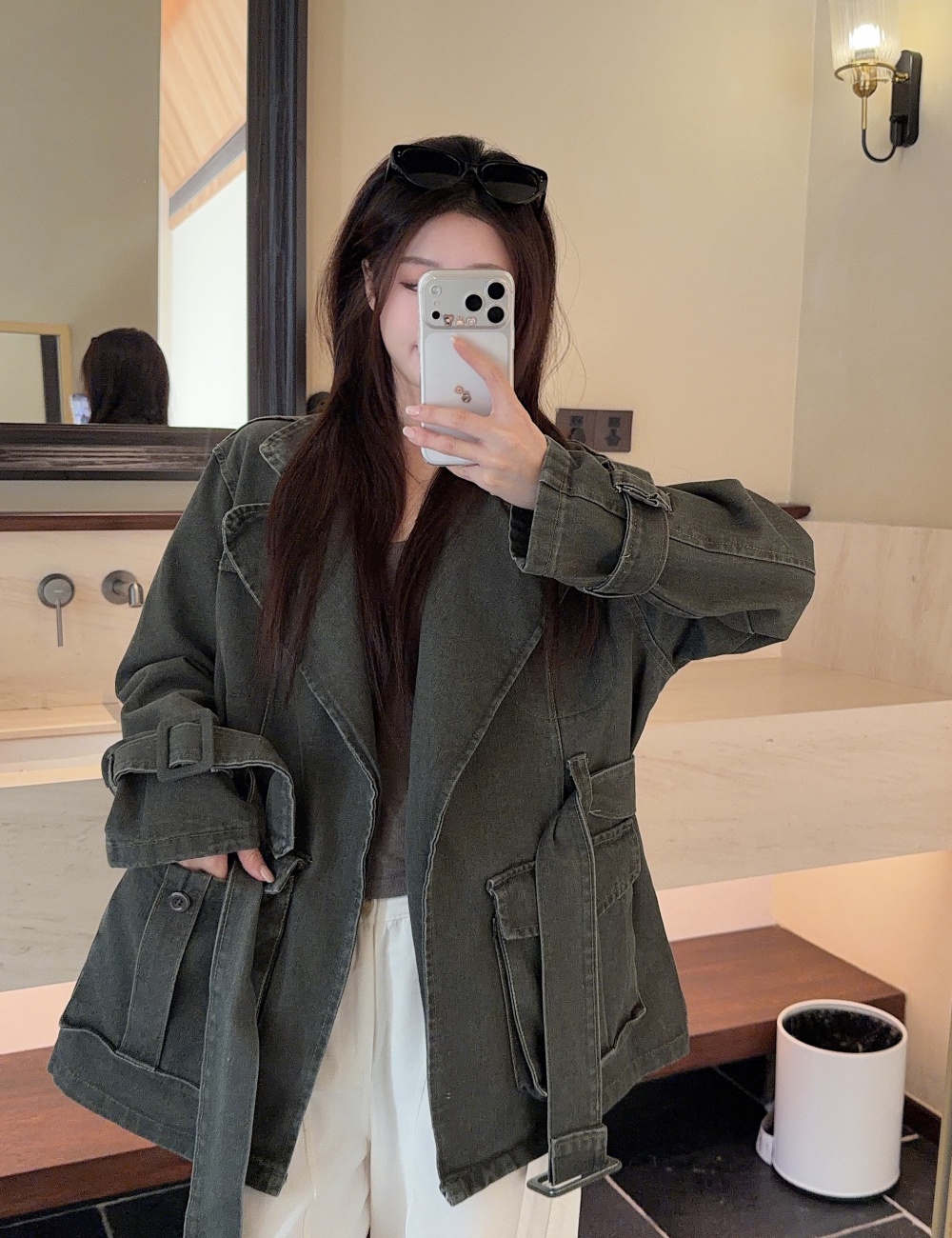 Frenum pinched waist jacket retro spring coat