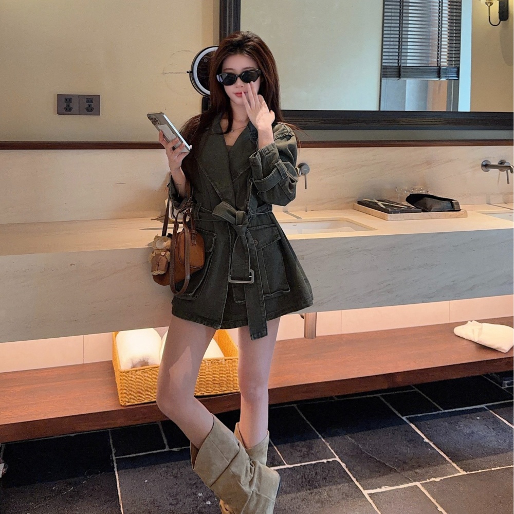 Frenum pinched waist jacket retro spring coat