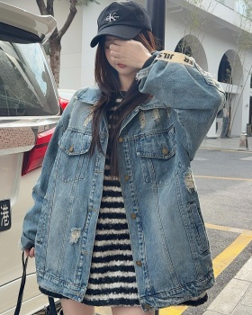 All-match loose tops denim retro coat for women