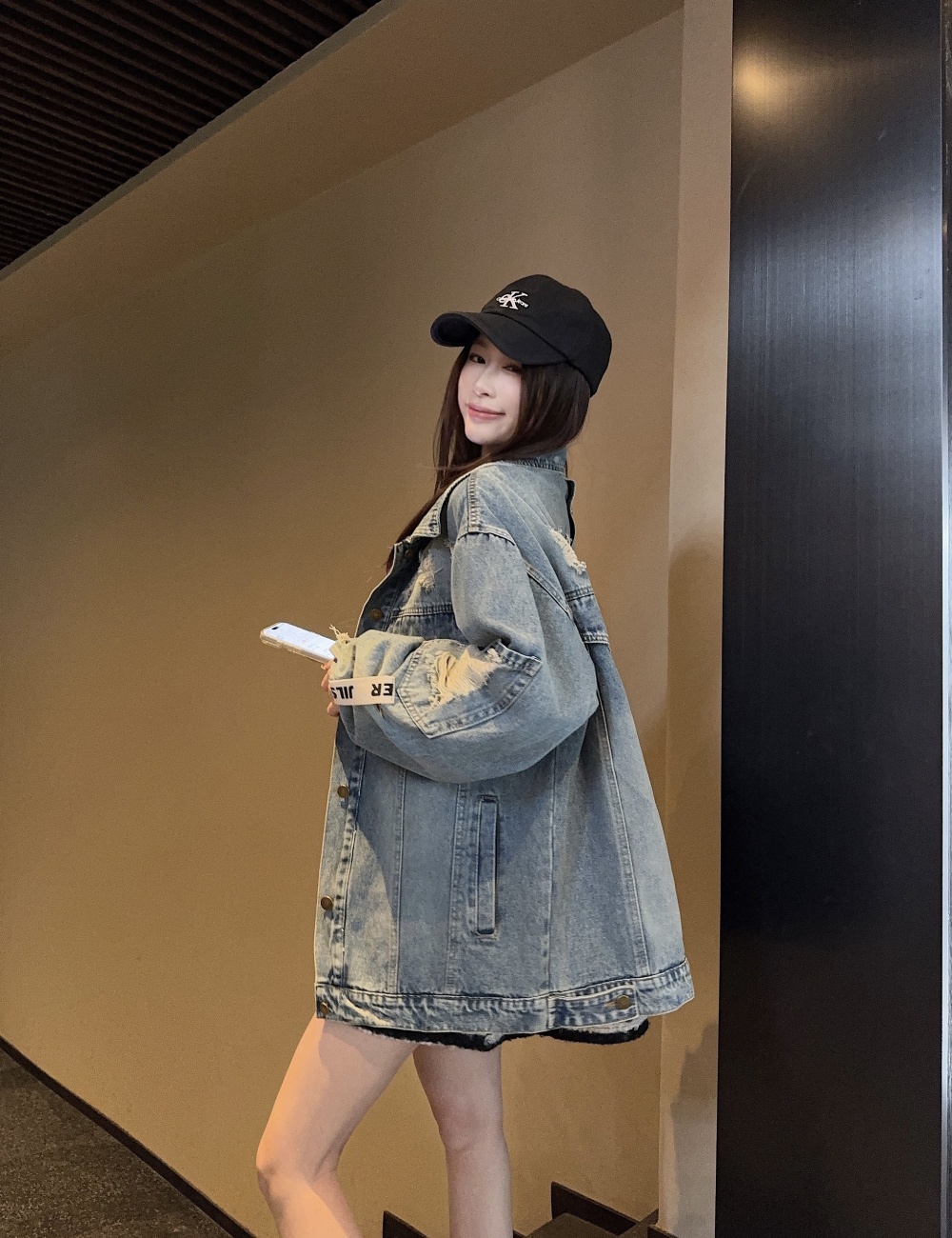 All-match loose tops denim retro coat for women