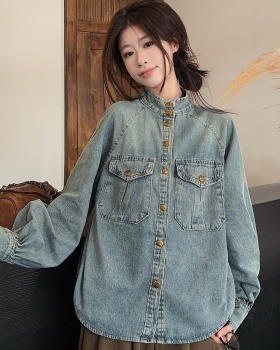 Long sleeve fashion American style tops all-match retro shirt