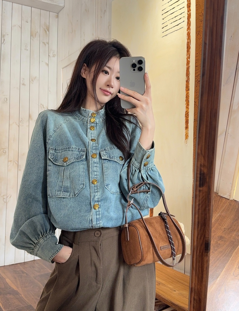Long sleeve fashion American style tops all-match retro shirt