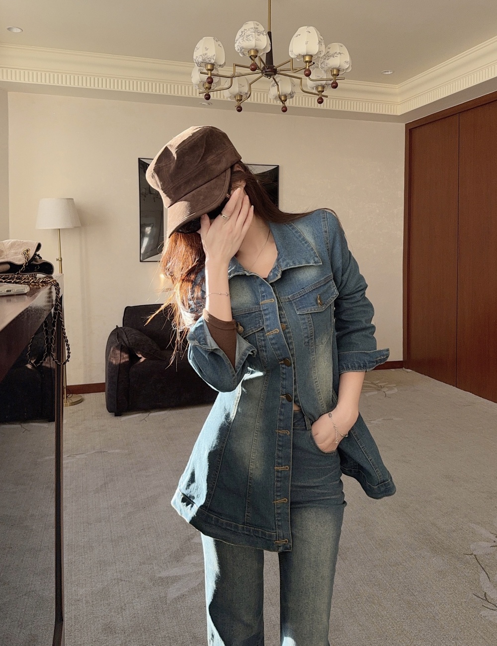 Denim coat spring pants 2pcs set