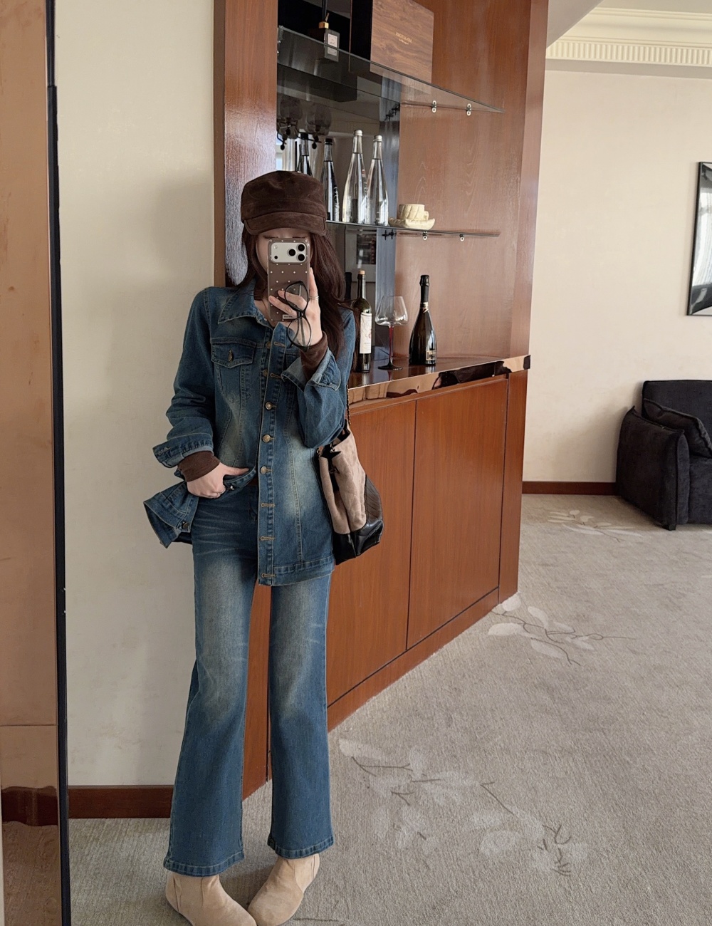 Denim coat spring pants 2pcs set