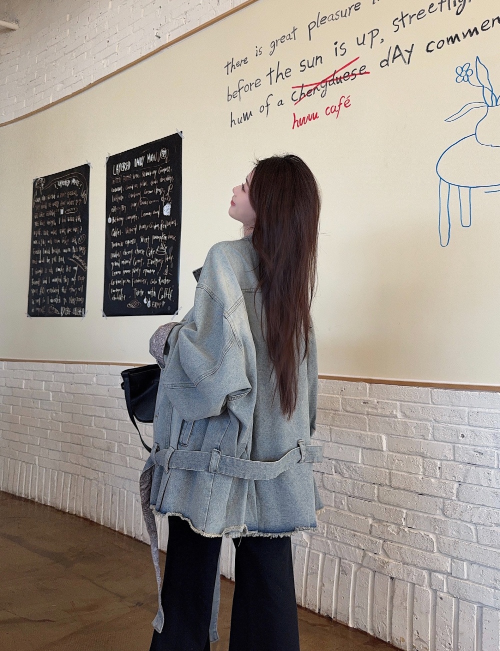 Multiple accent denim edging washed coat