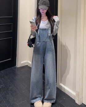 High waist bib pants wide leg jeans for women