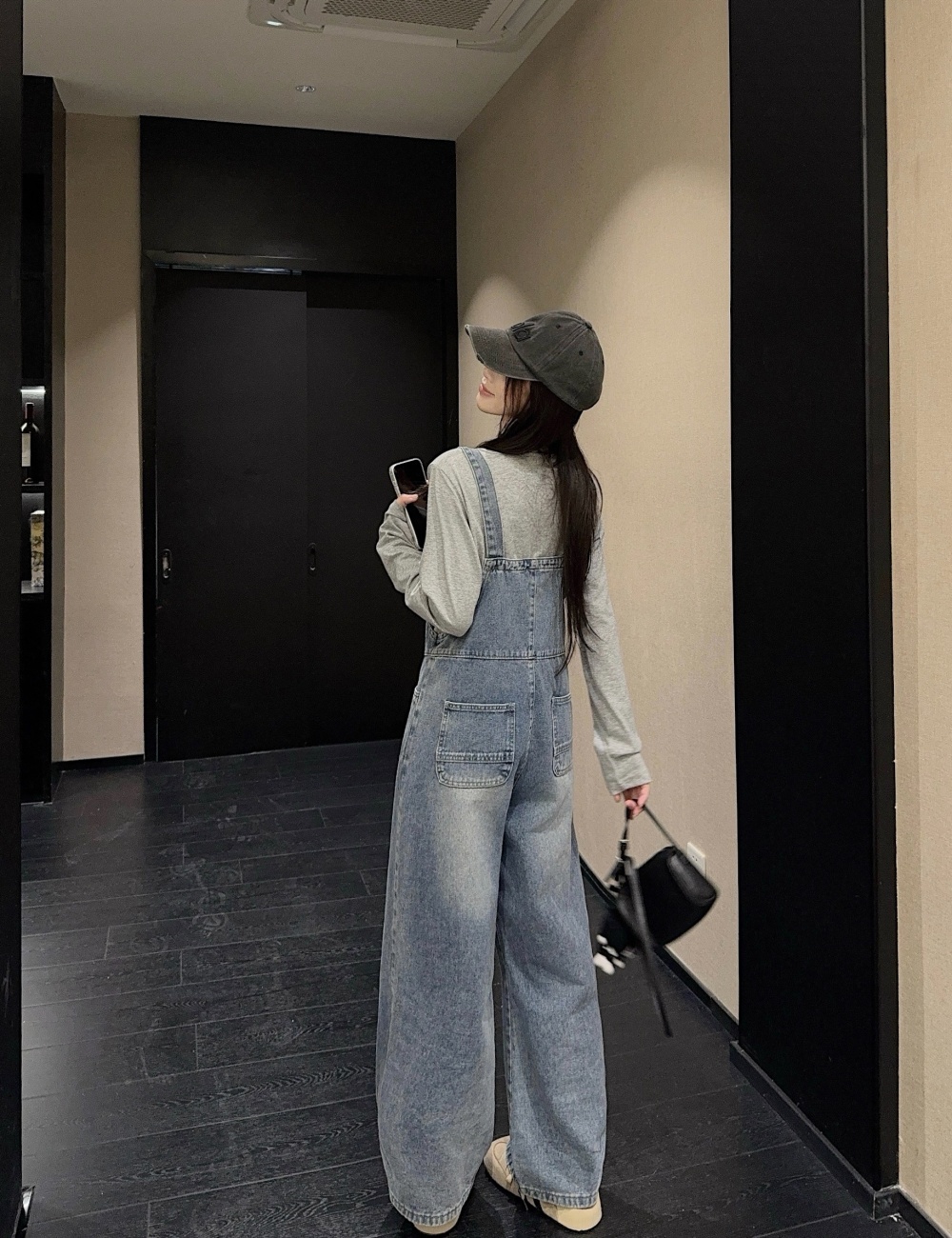 High waist bib pants wide leg jeans for women