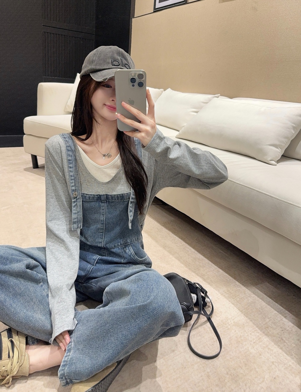 High waist bib pants wide leg jeans for women