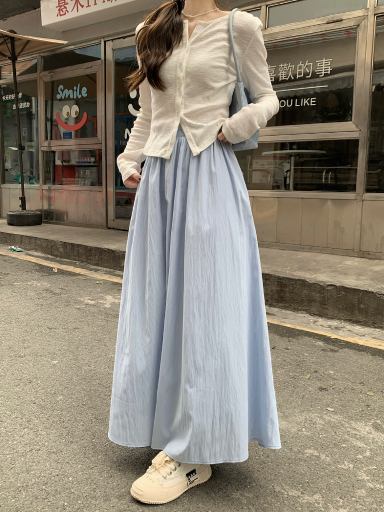Long drape elastic Casual high waist big skirt skirt