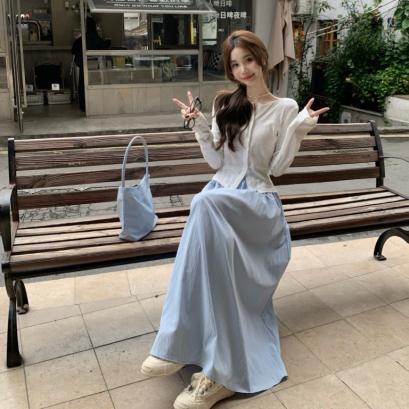 Long drape elastic Casual high waist big skirt skirt