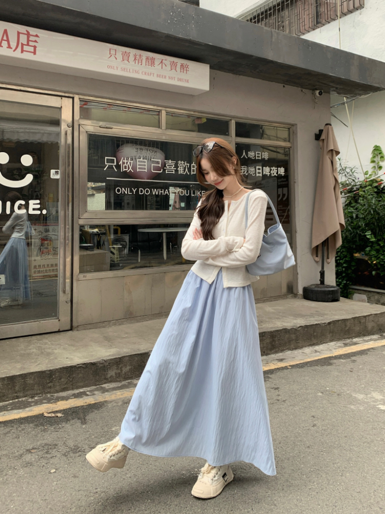 Long drape elastic Casual high waist big skirt skirt