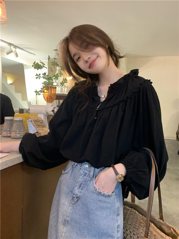 Puff sleeve wood ear shirt niche tops for women