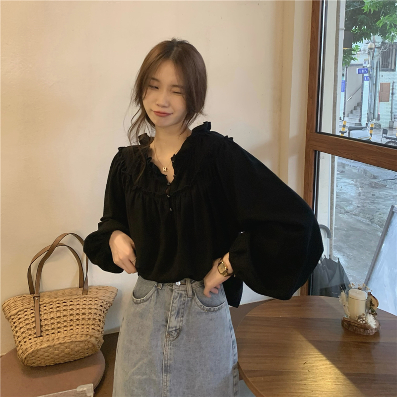 Puff sleeve wood ear shirt niche tops for women