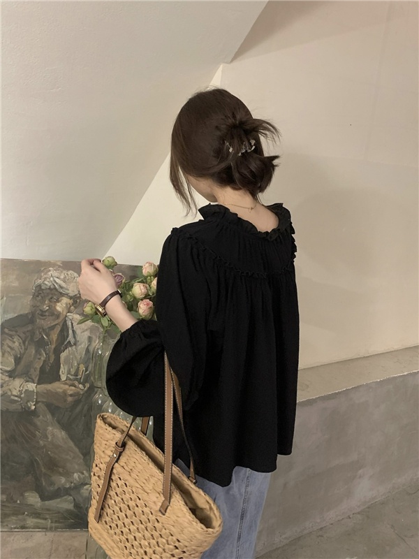 Puff sleeve wood ear shirt niche tops for women