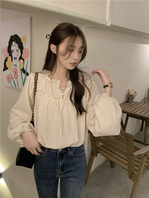 Puff sleeve wood ear shirt niche tops for women