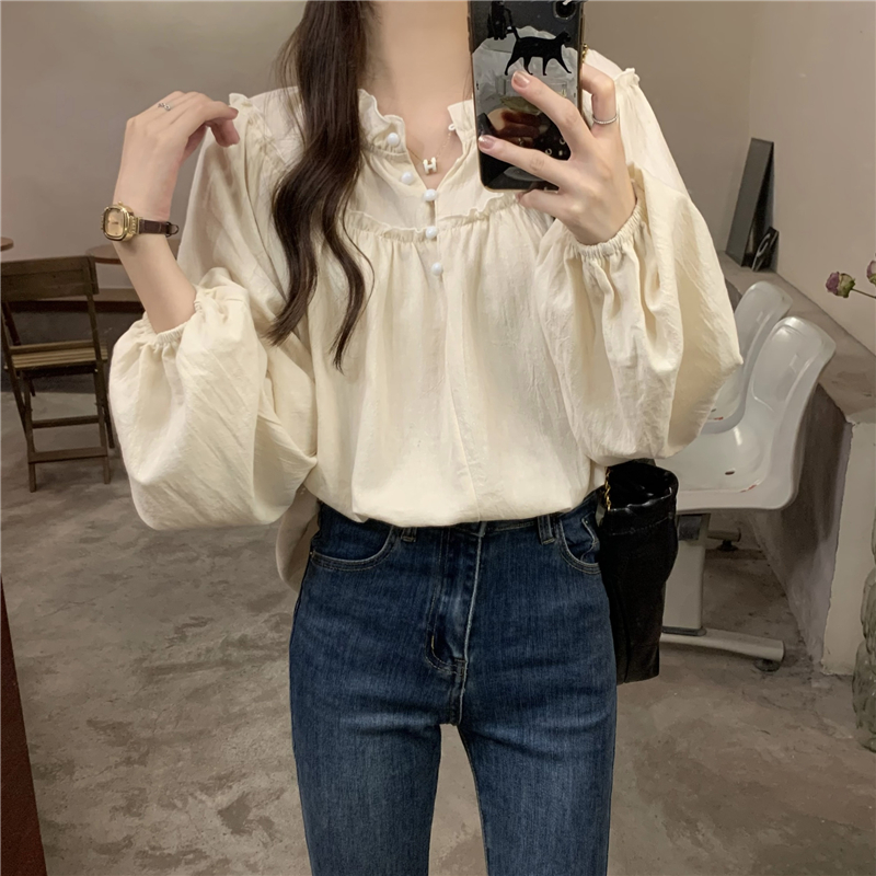 Puff sleeve wood ear shirt niche tops for women