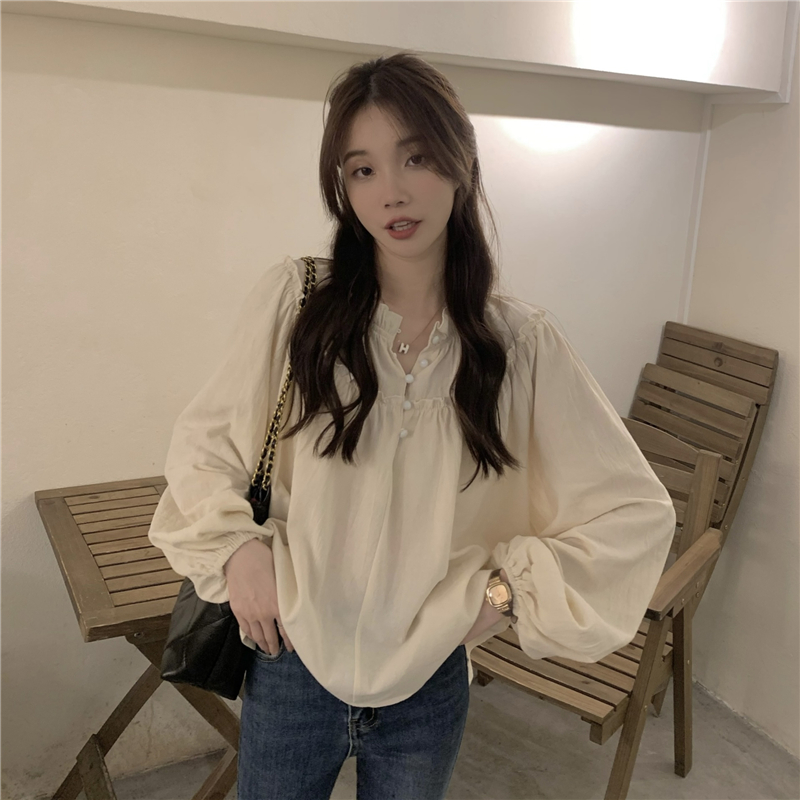 Puff sleeve wood ear shirt niche tops for women