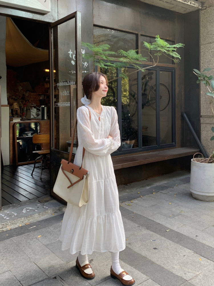 All-match spring lace collar slim temperament dress