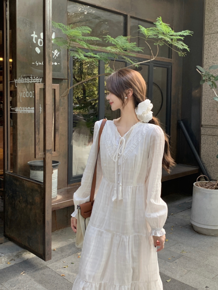 All-match spring lace collar slim temperament dress